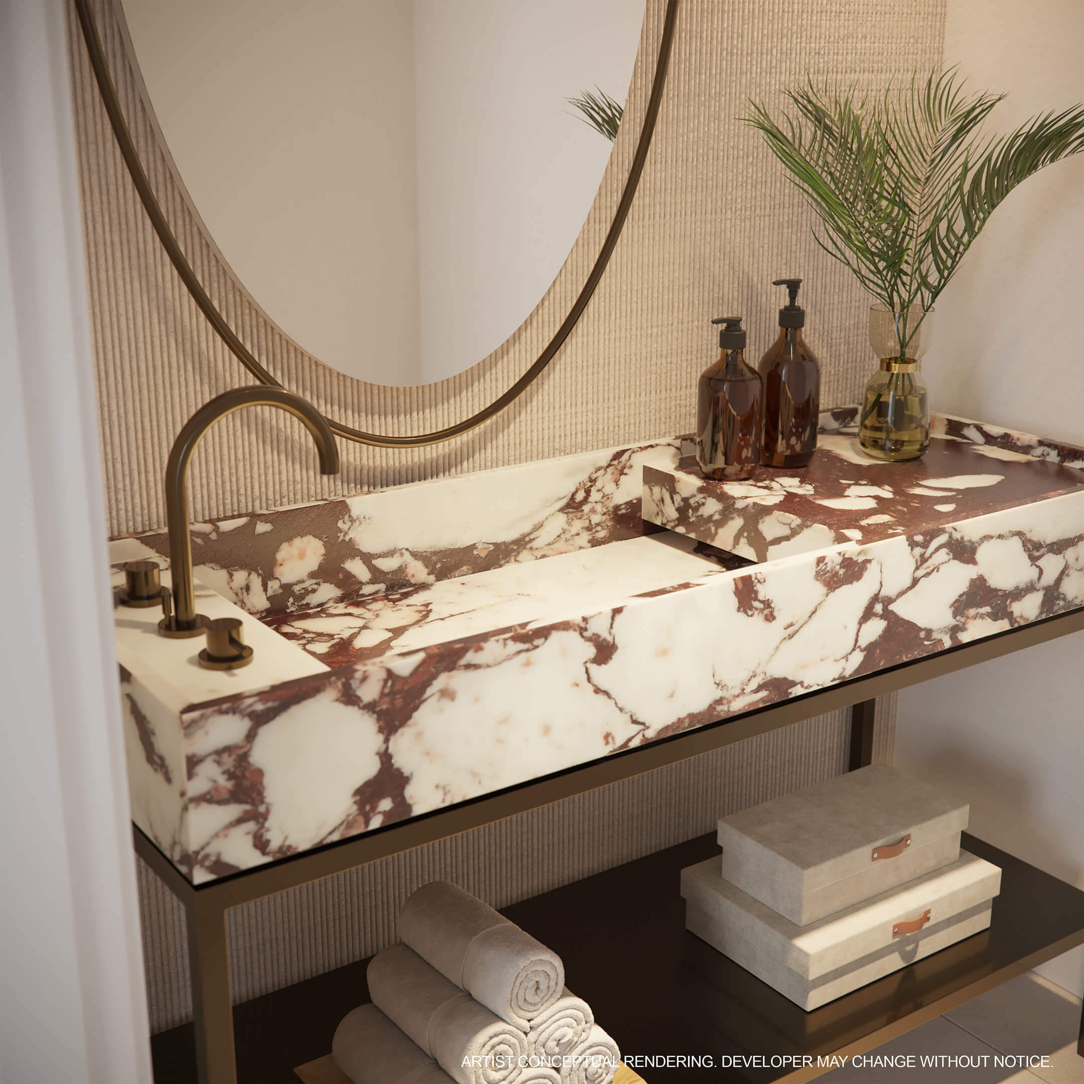 Luxury marble vanity detail at 2200 Brickell Residences with designer fixtures and modern finishes