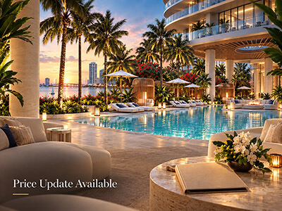 619 Brickell Residences Nobu pricing update with a waterfront pool terrace