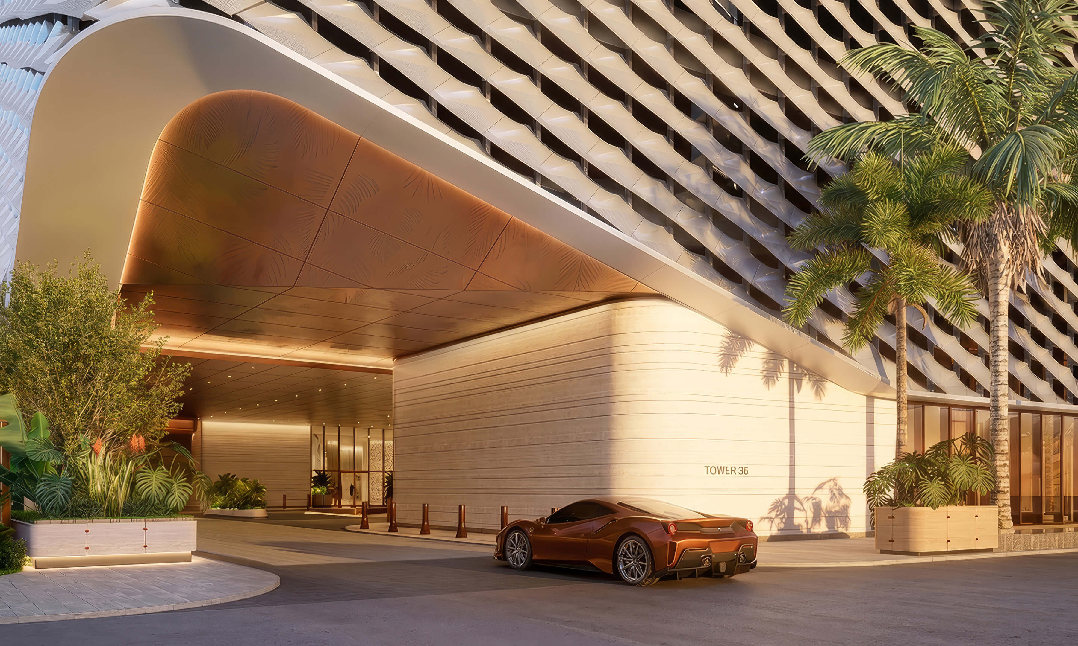 Luxury arrival entrance at Anantara Resort & Residences with covered driveway and tropical landscaping