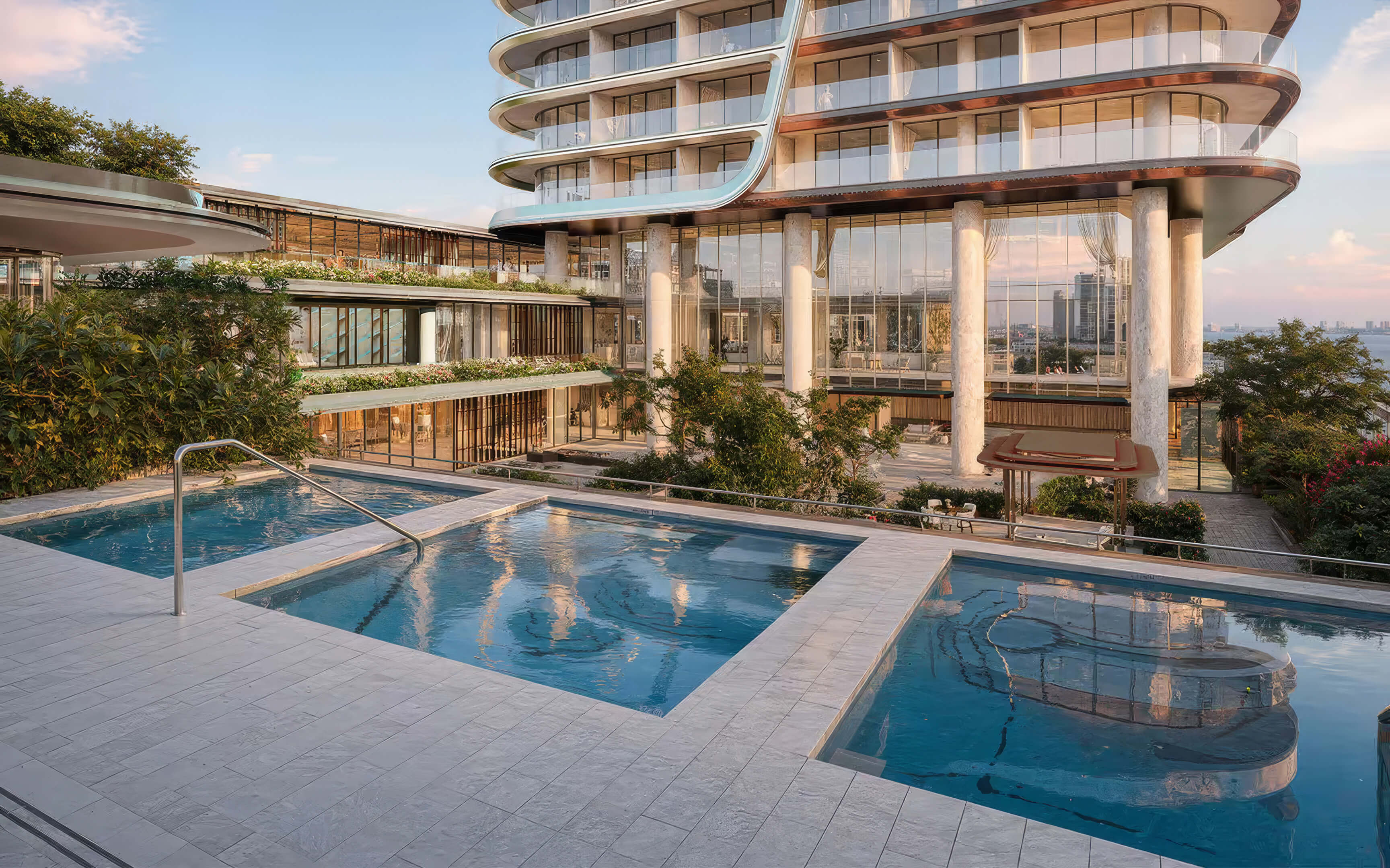 Anantara Resort & Residences pool deck amenities with luxury terraces and modern residential tower views