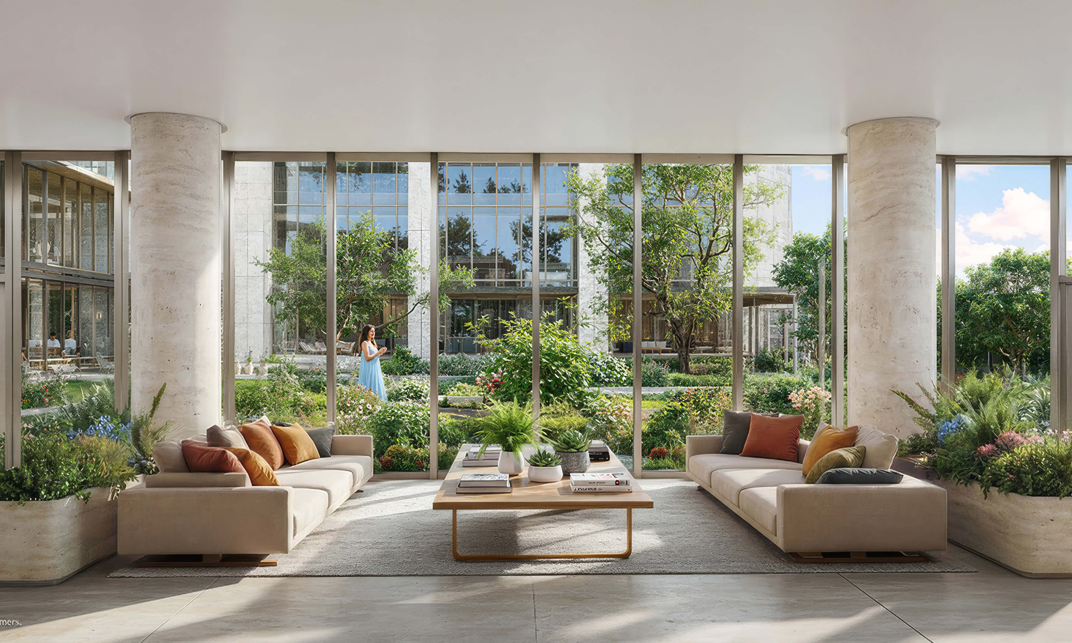 Anantara Resort & Residences resort lobby with floor-to-ceiling windows overlooking a lush garden
