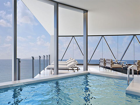 Bentley Residences private terrace pool overlooking the ocean
