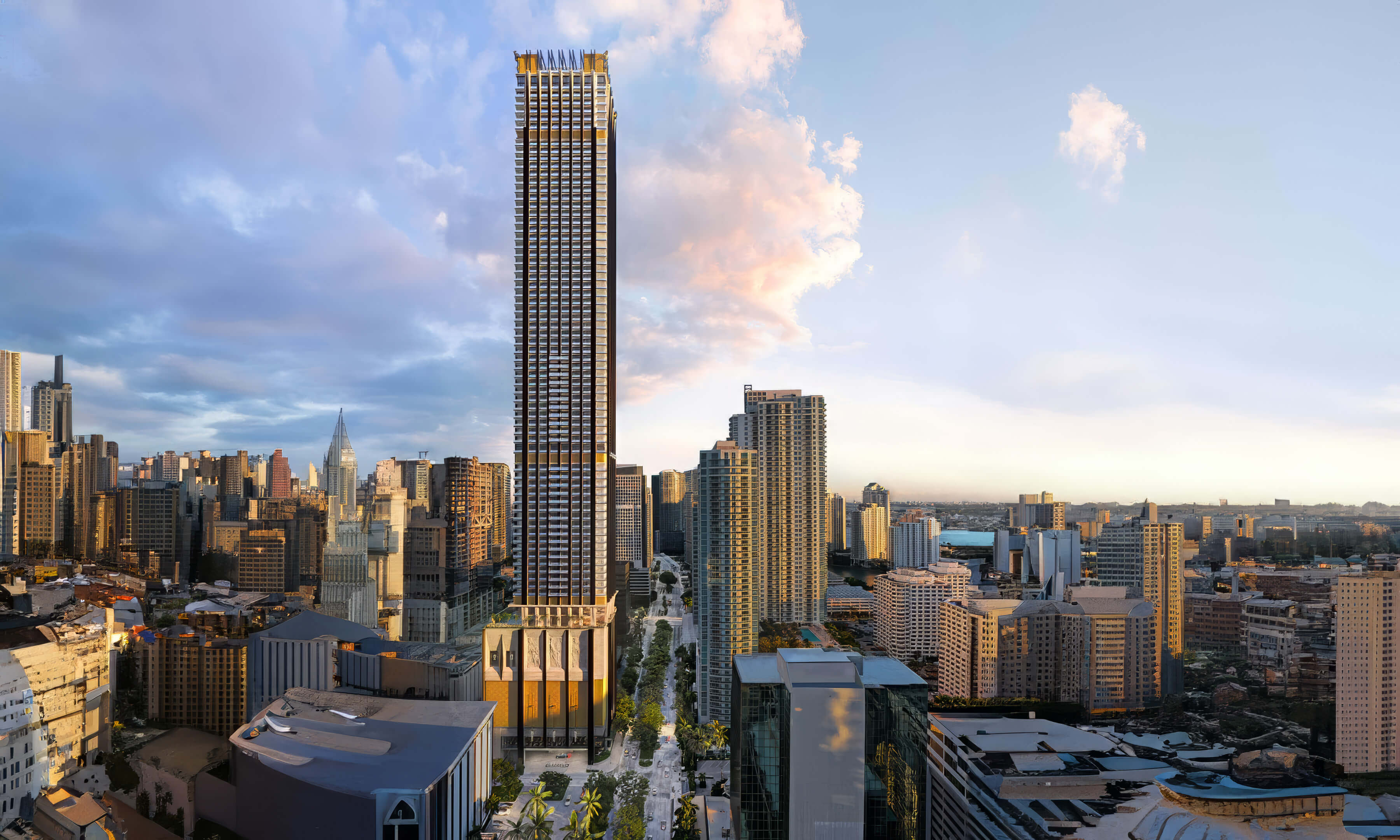 888 Brickell Ave soaring above the Miami cityscape with luxury high-rise architecture