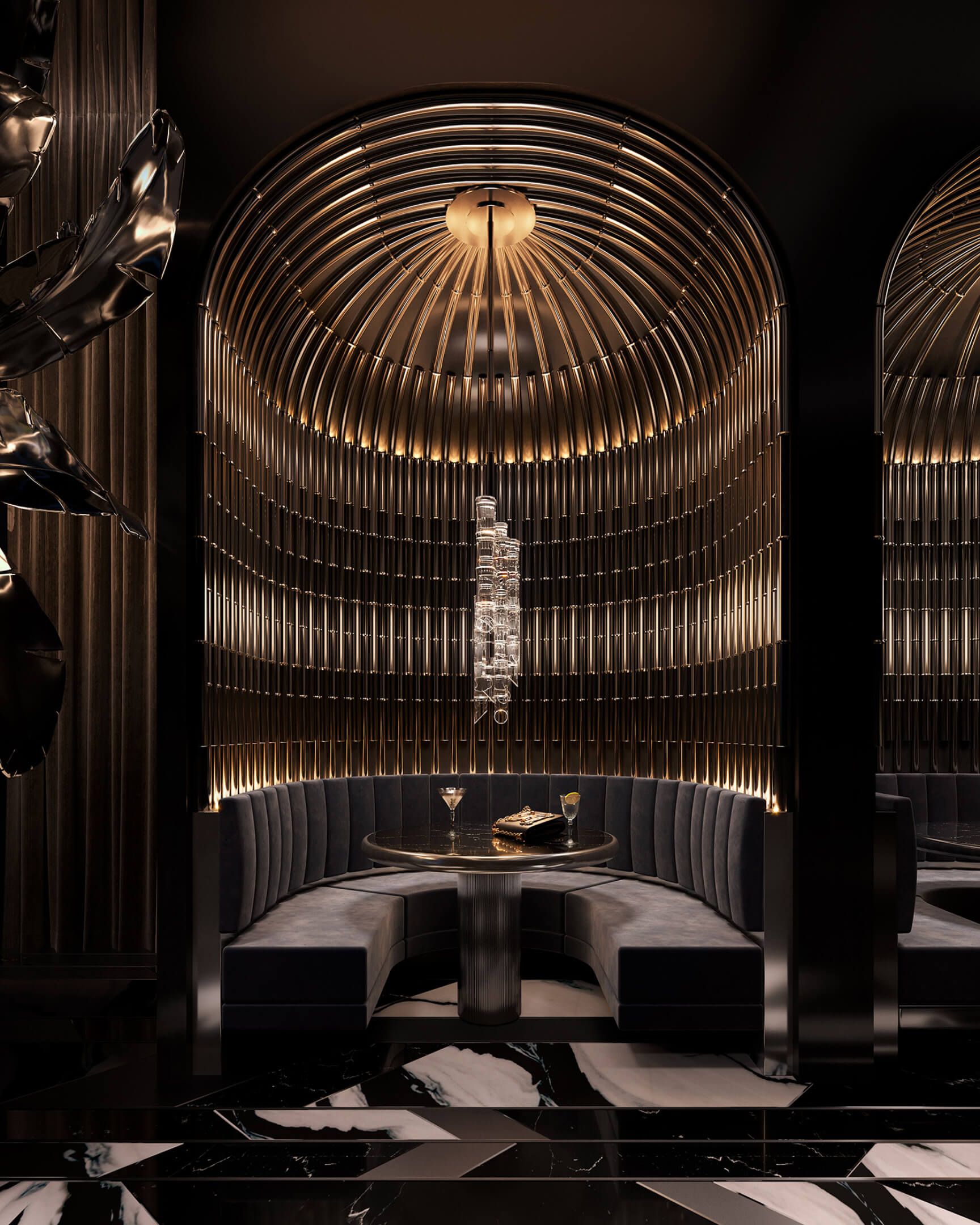 Exclusive VIP lounge booth at 888 Brickell Ave with moody lighting and luxury finishes