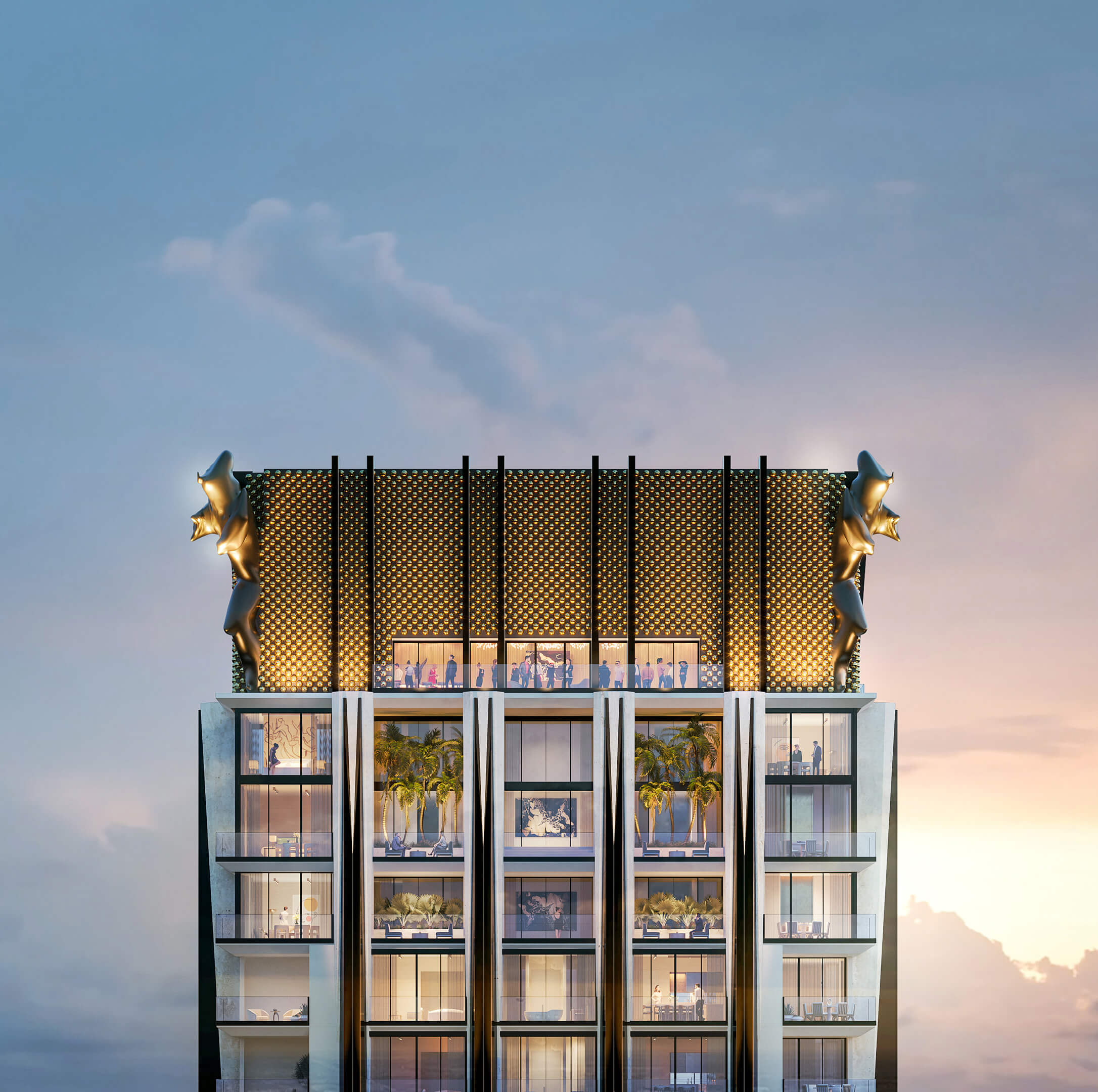 Top section of Dolce & Gabbana Residences showcasing exclusive design and rooftop views