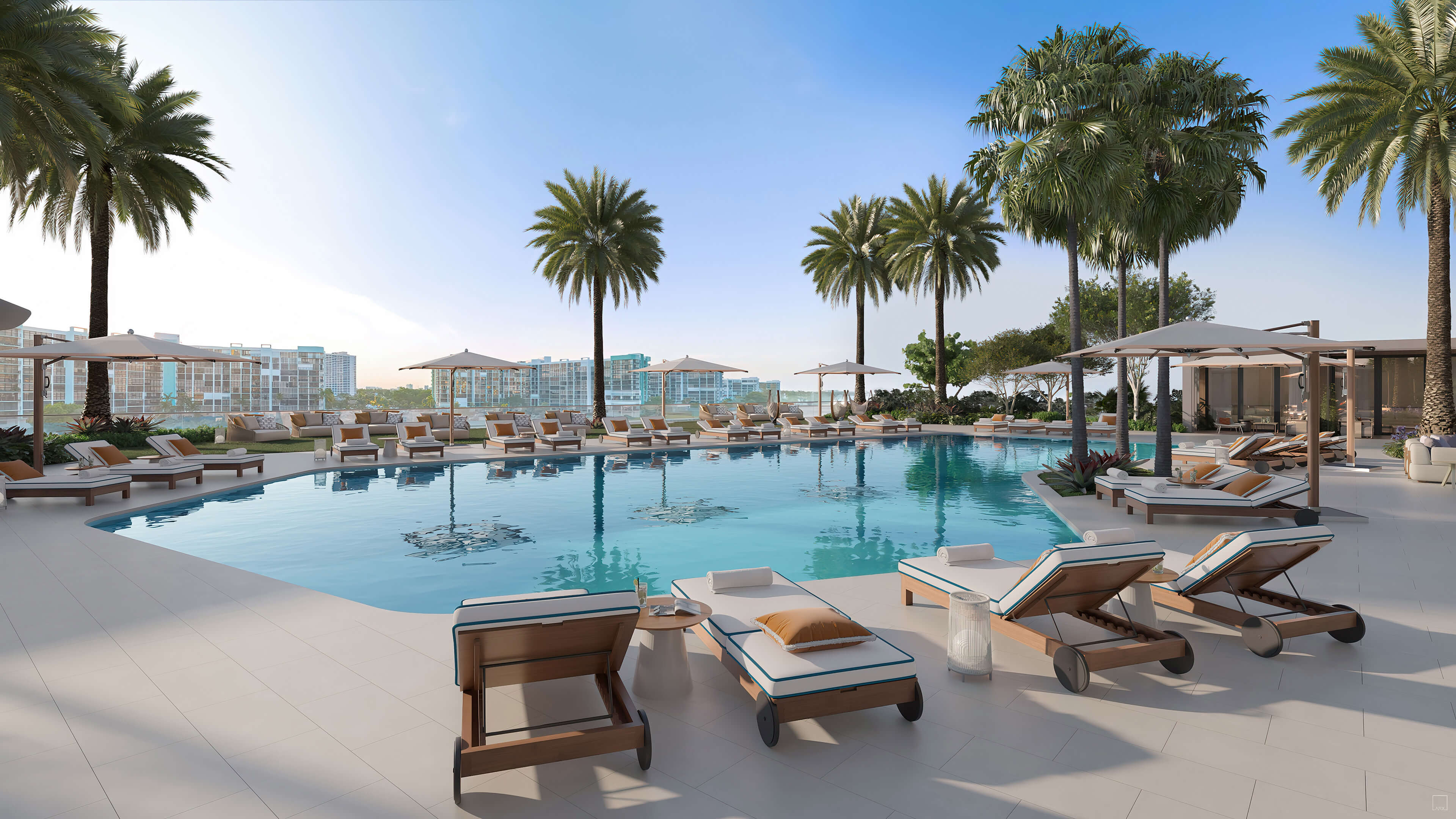 Icon Beach Residences full pool area overview