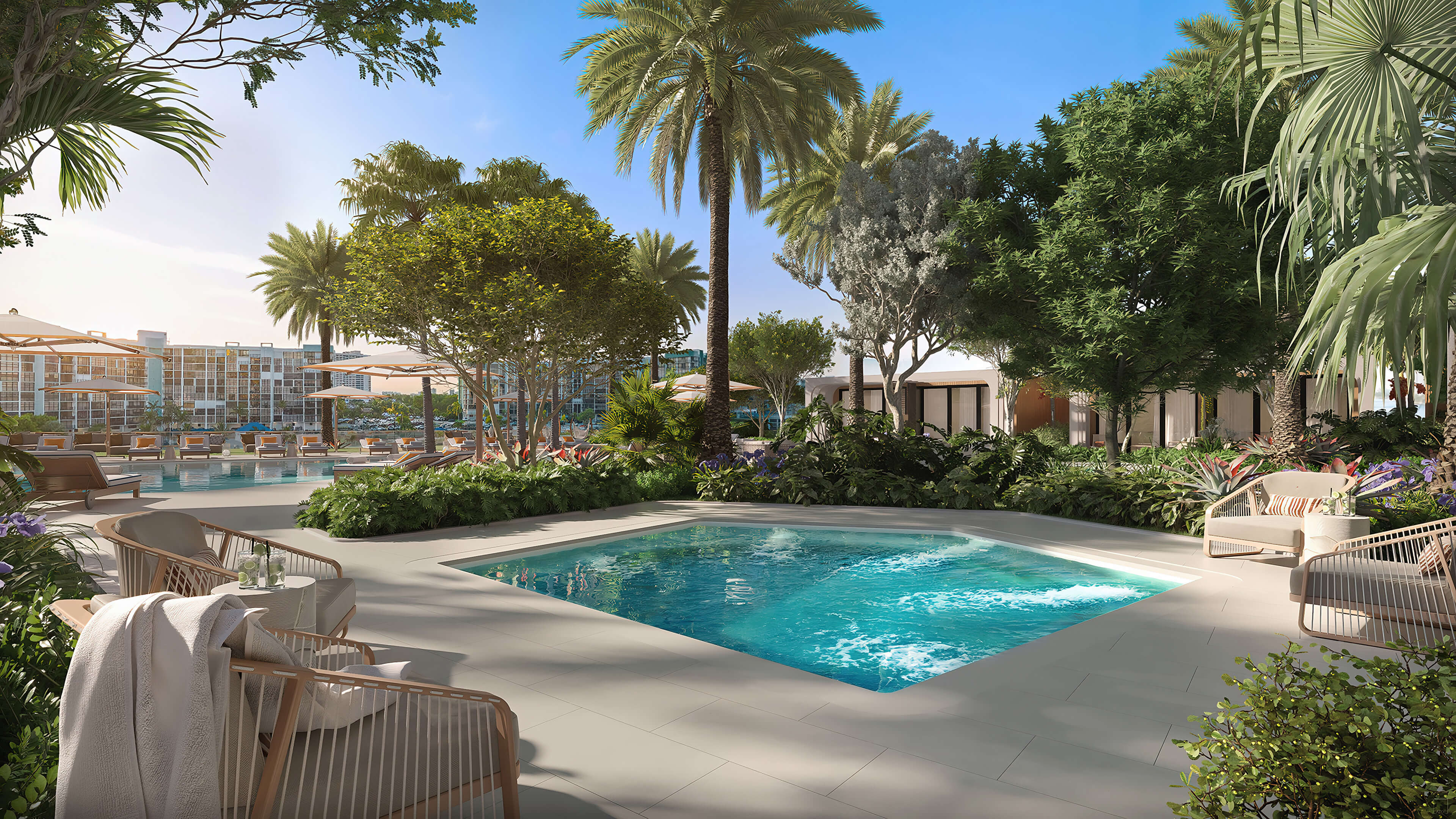Icon Beach Residences pool spa relaxation area
