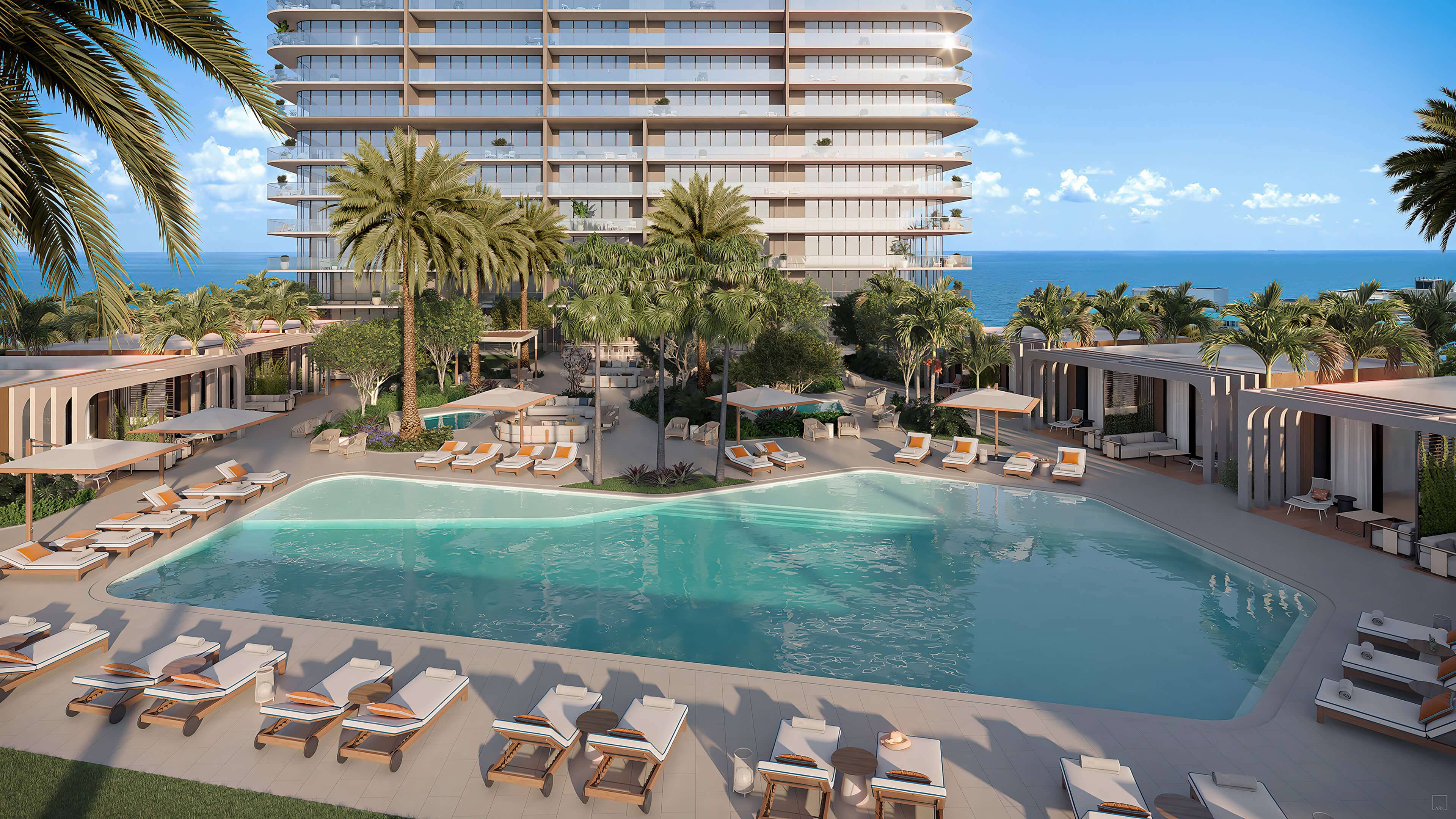Icon Beach Residences pool deck aerial view