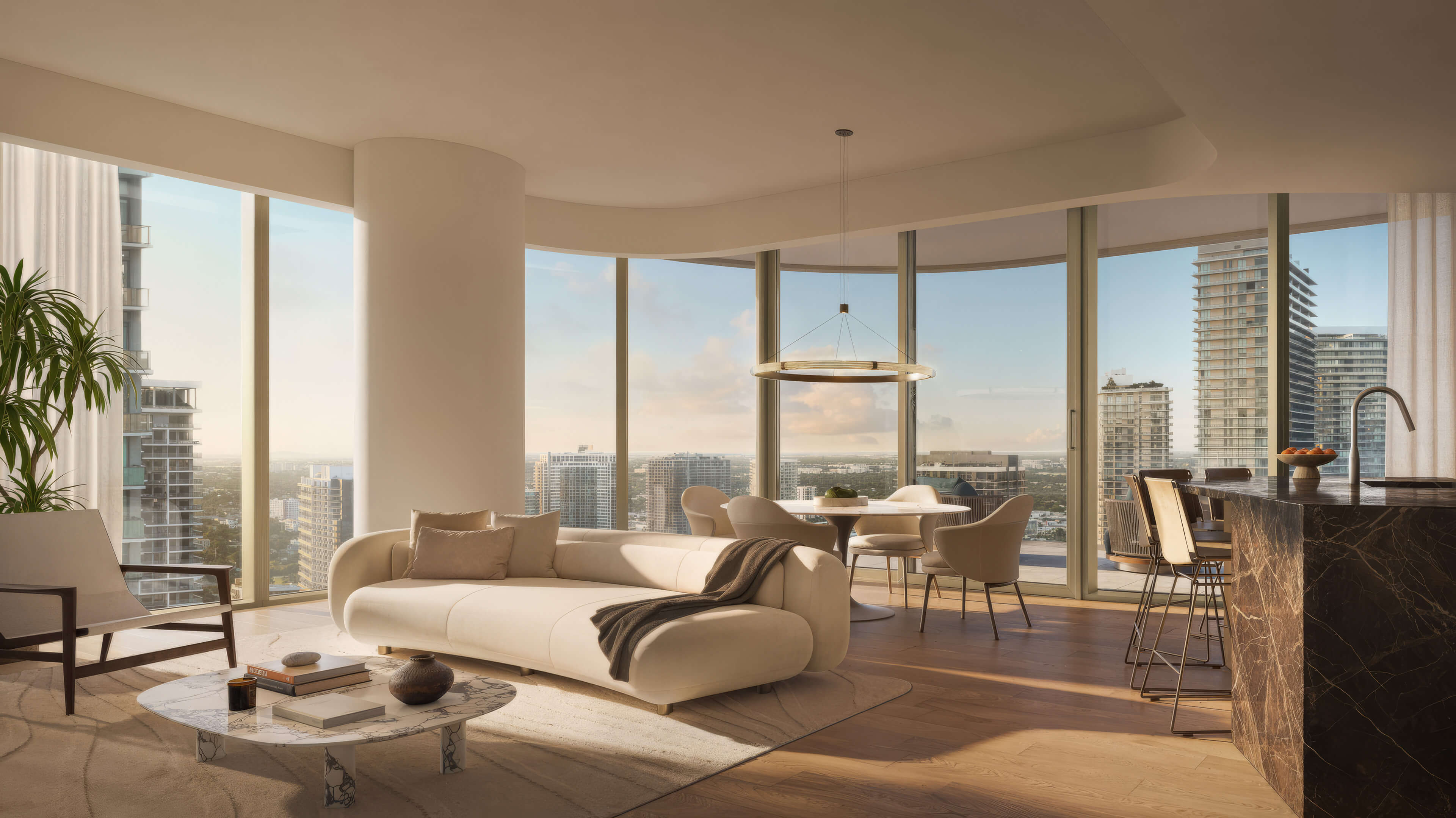 Luxury residence interior at Lilli Miami Edgewater with open living space and city views
