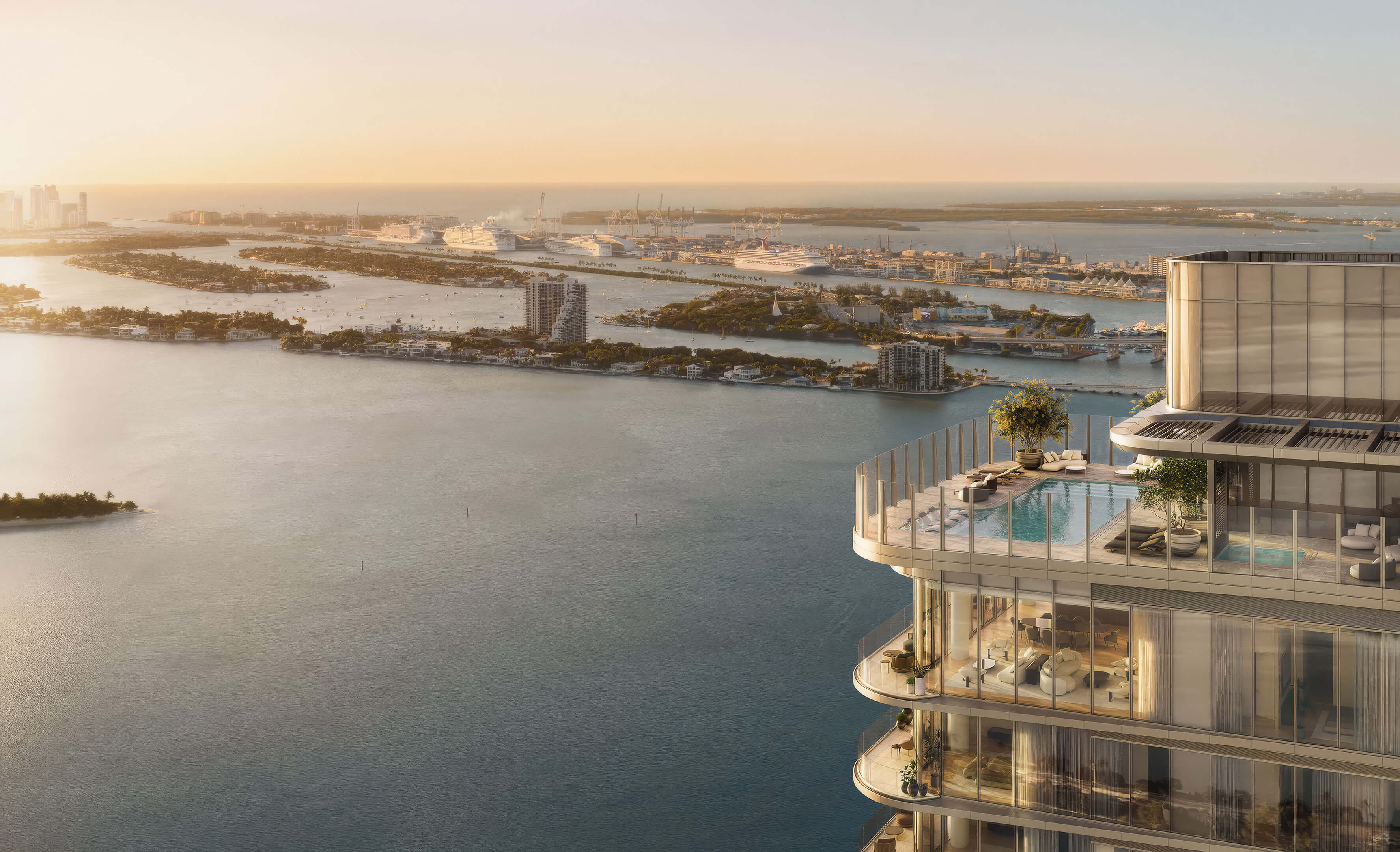 Rooftop pool at Lilli Miami Edgewater with panoramic Biscayne Bay and Miami skyline views