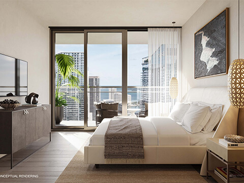 Lofty Residences Brickell bedroom with balcony view