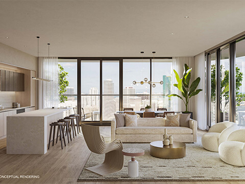 Lofty Residences Brickell penthouse living area open view