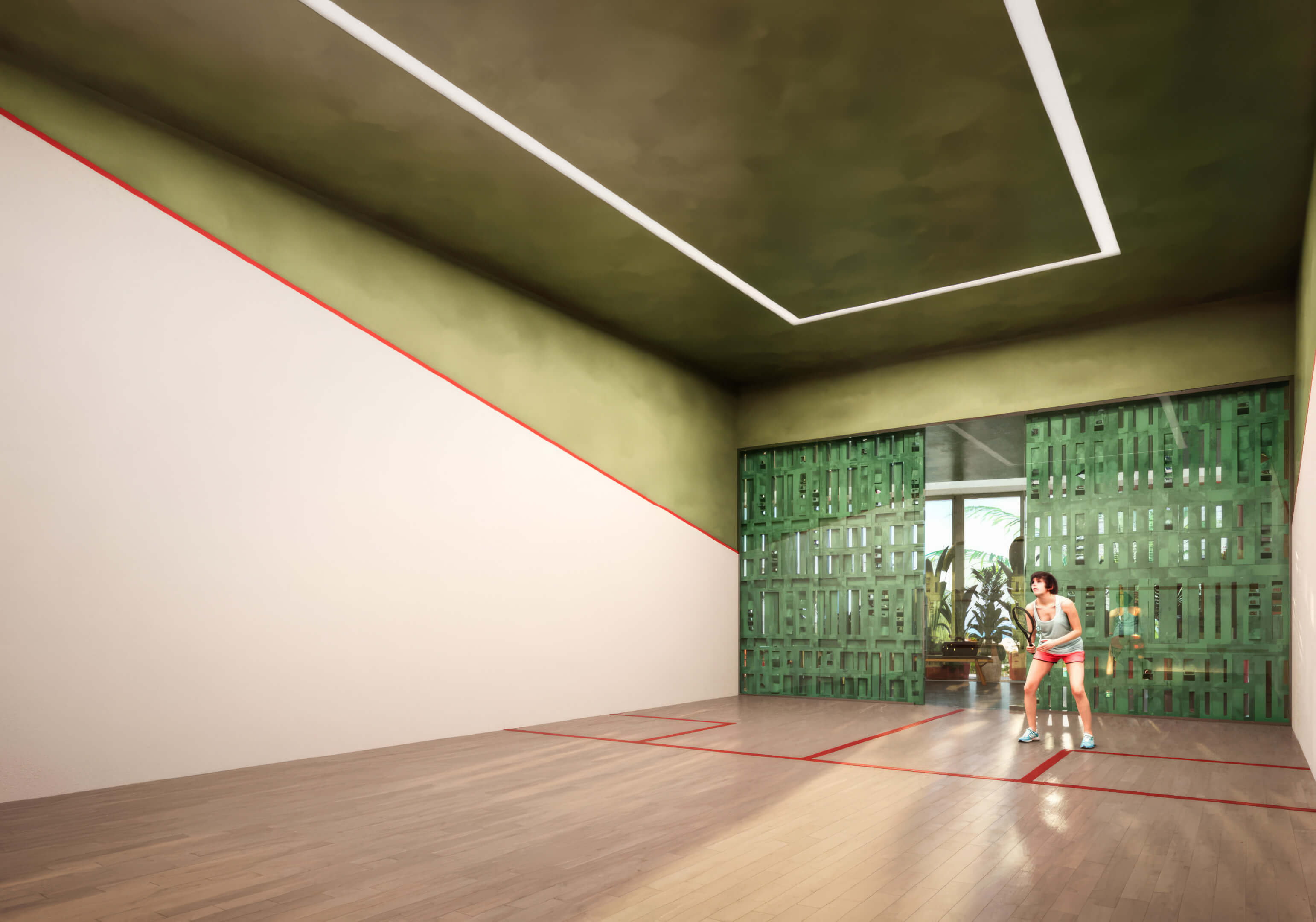 Indoor squash court with modern design at Miami Tropic Residences