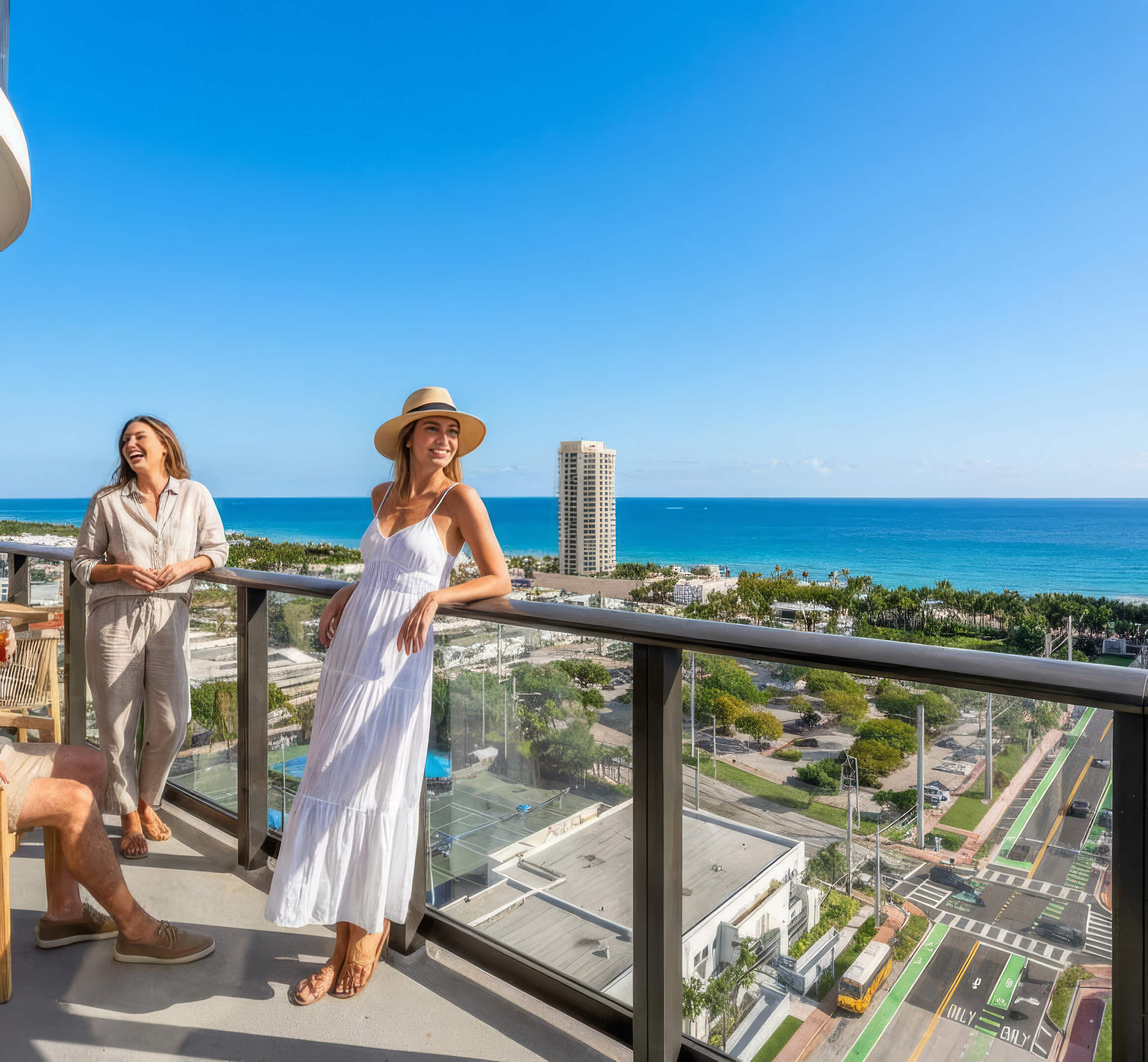 Ocean view balcony at NoBe Parc Miami Beach with residents enjoying a bright coastal lifestyle setting
