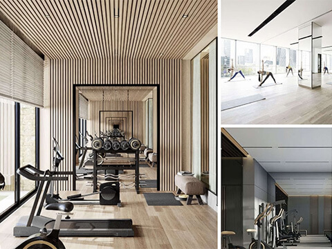 Wellness amenities at NoBe Parc Miami Beach featuring fitness room, yoga studio and modern spa-inspired design