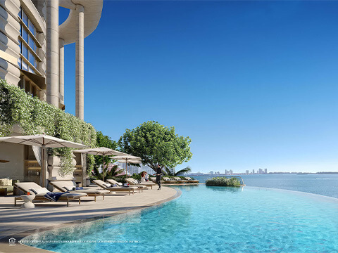 St Regis Brickell east pool overlooking Biscayne Bay