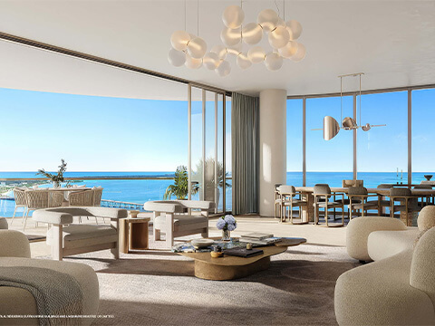 St Regis Brickell residence living room overlooking the water