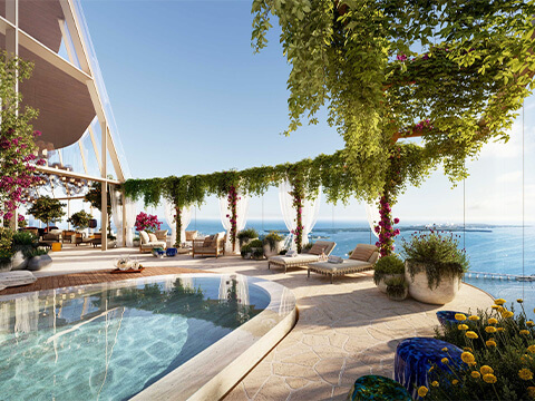 The Residences at 1428 Brickell Miami rooftop pool terrace with panoramic bay views
