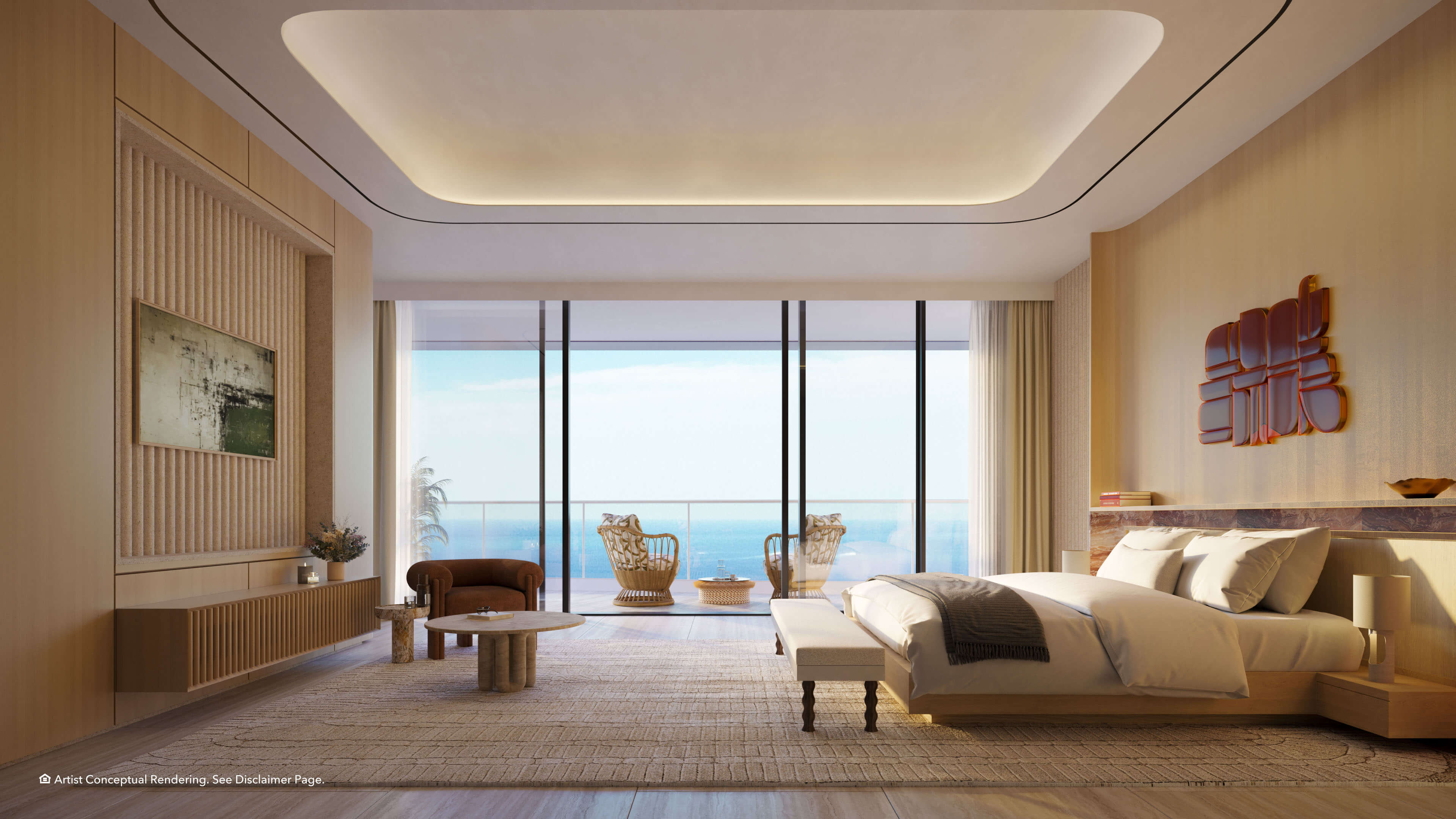 Luxury bedroom at The Residences Mandarin Oriental with floor-to-ceiling ocean views