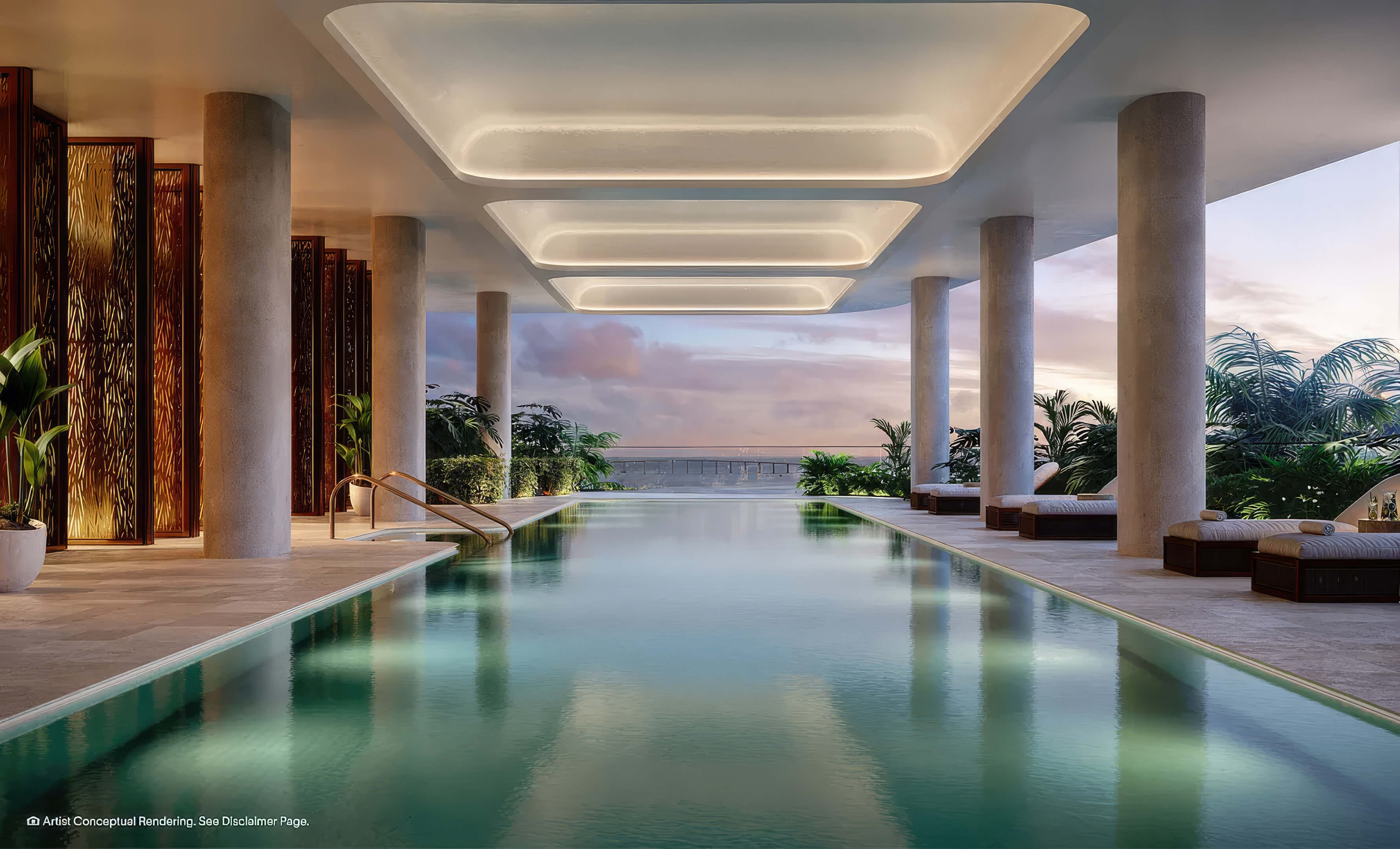 Indoor luxury pool at The Residences Mandarin Oriental with serene waterfront views