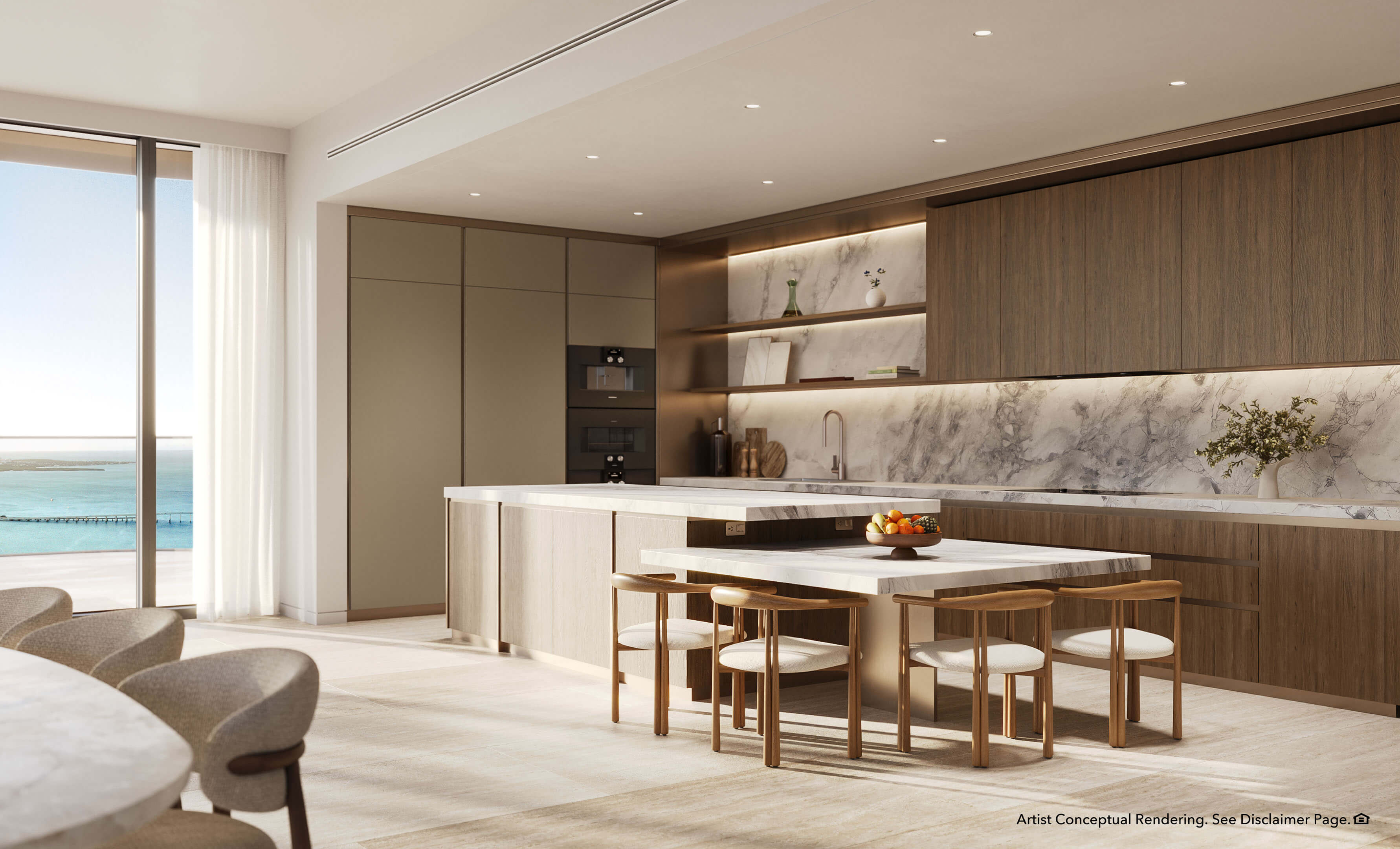 Luxury kitchen at The Residences Mandarin Oriental with marble finishes and contemporary cabinetry
