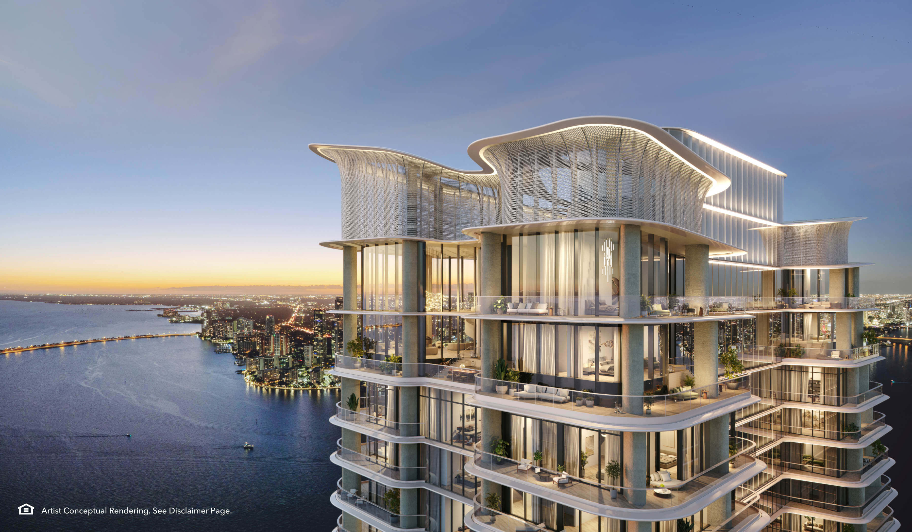 Luxury penthouse at The Residences Mandarin Oriental Miami with panoramic skyline and bay views