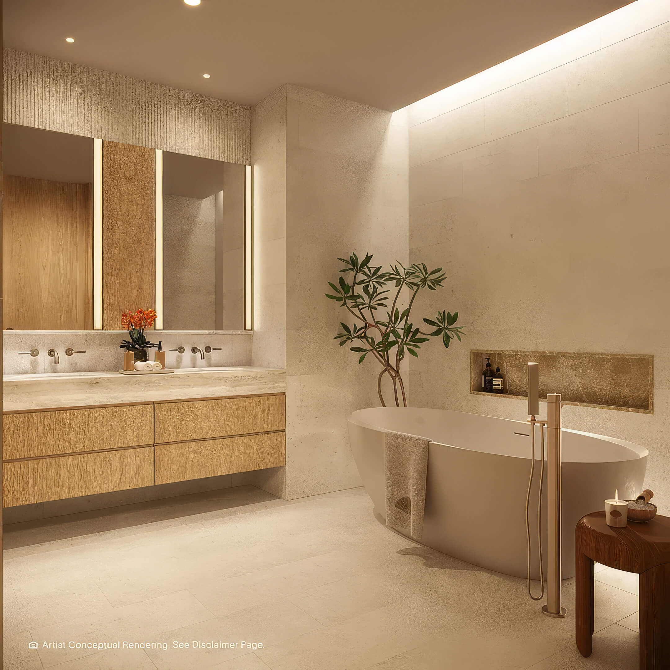 Spa-inspired bathroom at The Residences Mandarin Oriental Miami with freestanding bathtub