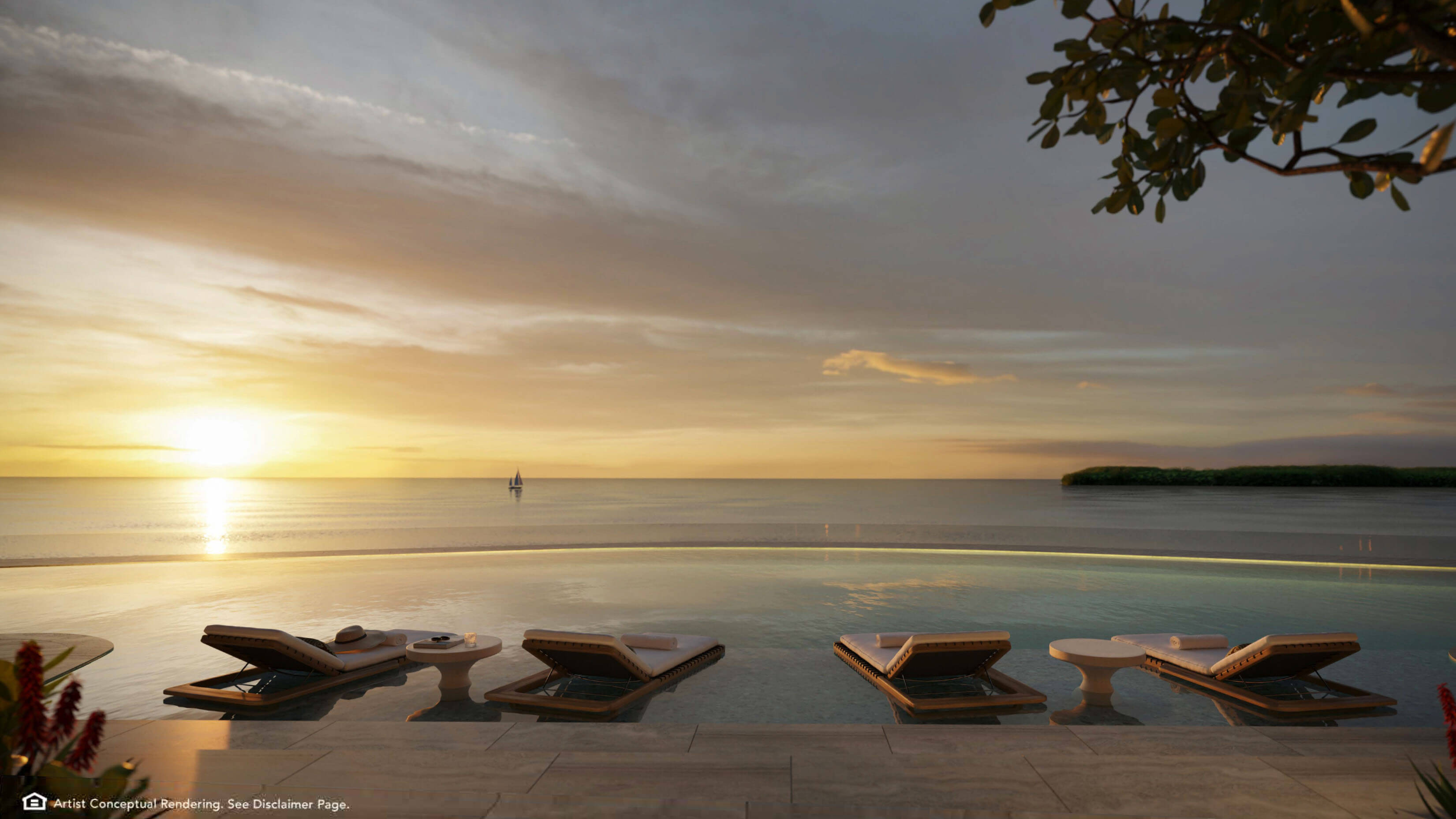 Sunset infinity pool at The Residences Mandarin Oriental Miami with serene bay views