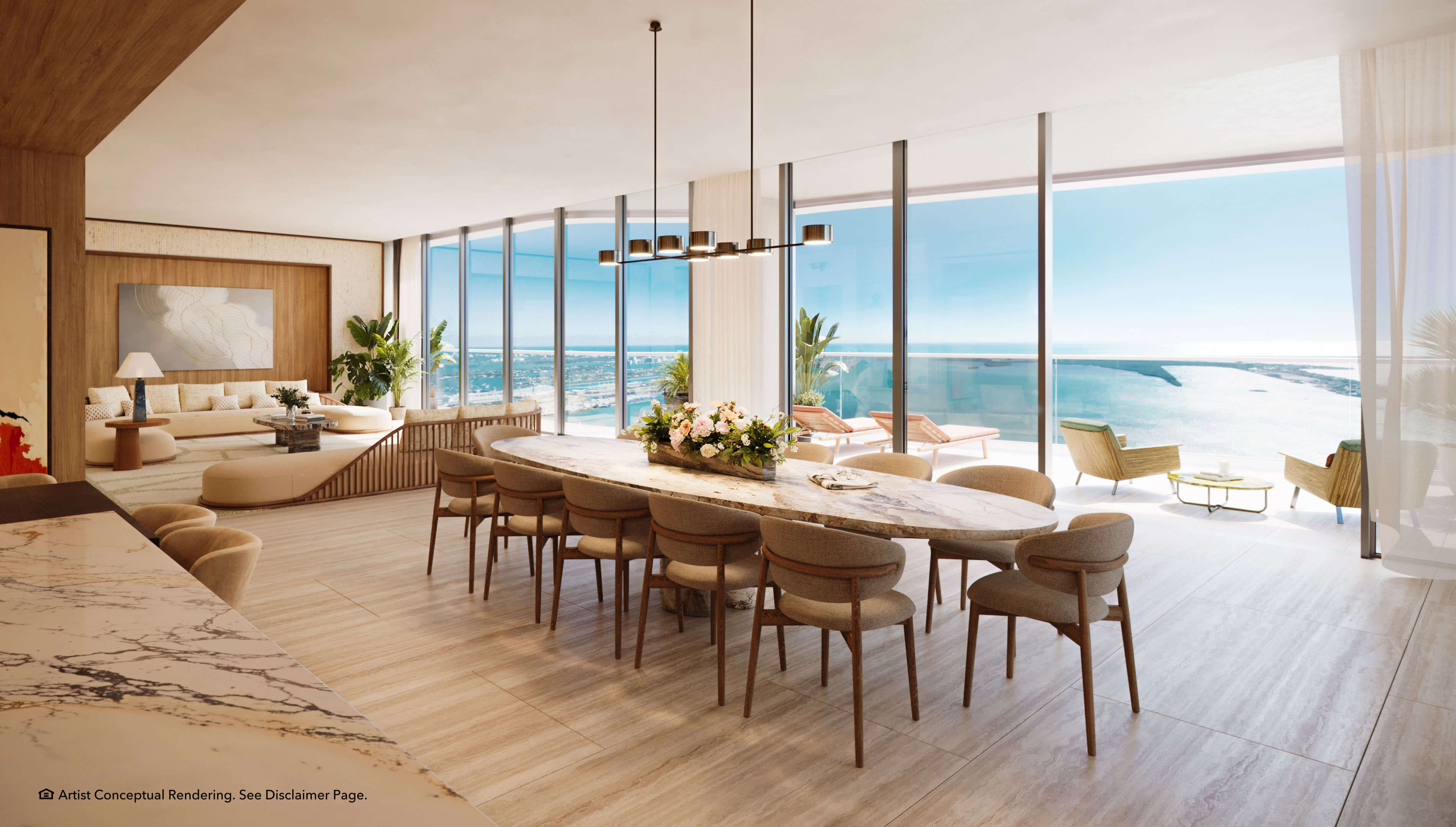 Panoramic dining room at The Residences Mandarin Oriental overlooking the waterfront