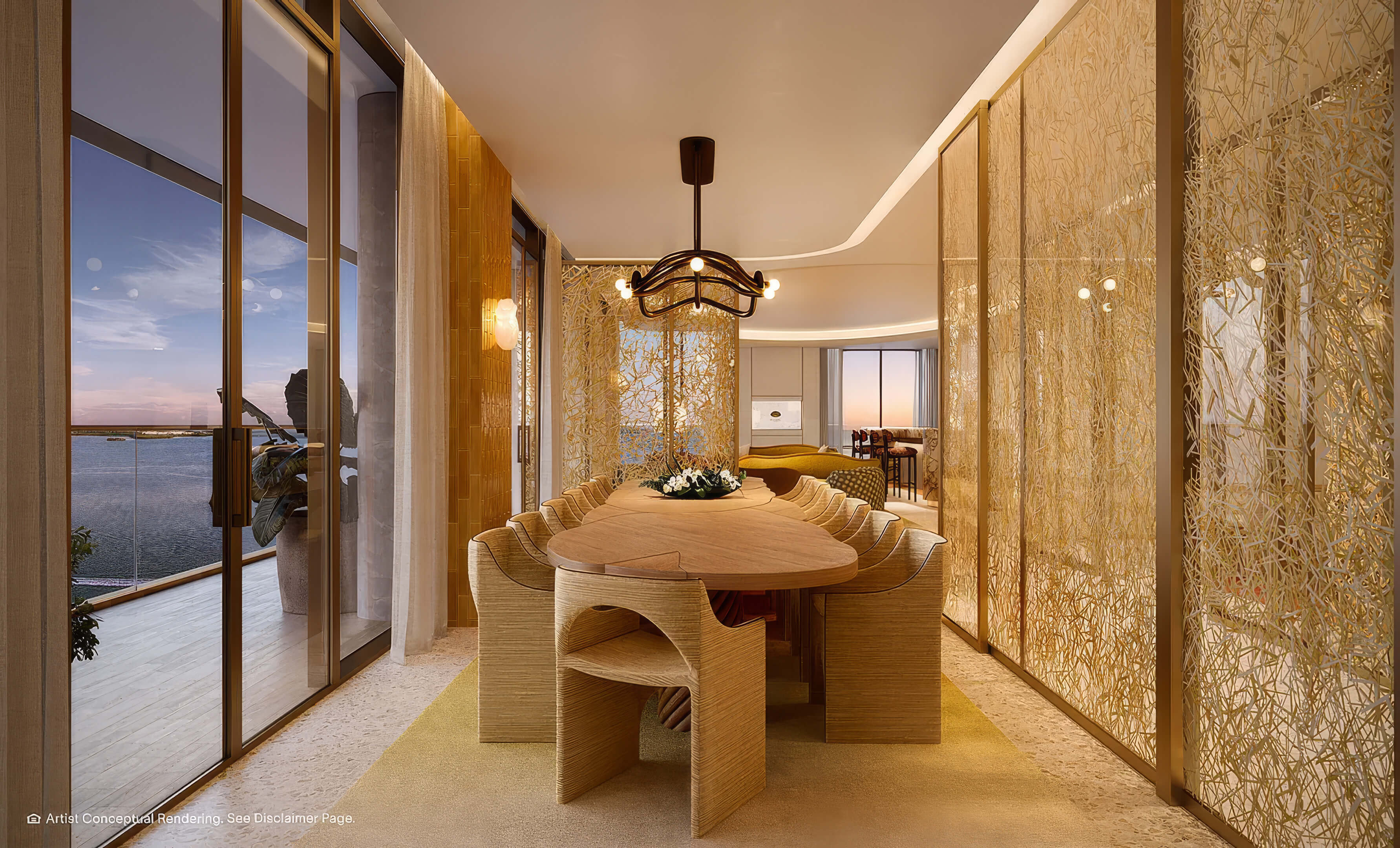 Private dining room at The Residences Mandarin Oriental with waterfront terrace views