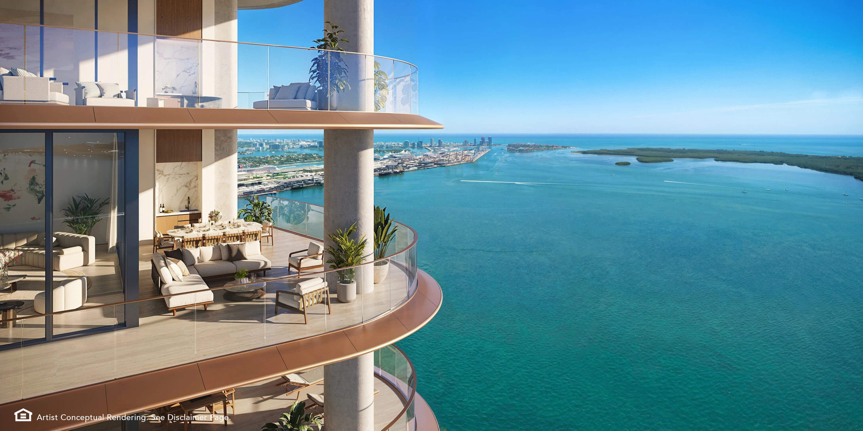 Private luxury terrace at The Residences Mandarin Oriental overlooking Biscayne Bay