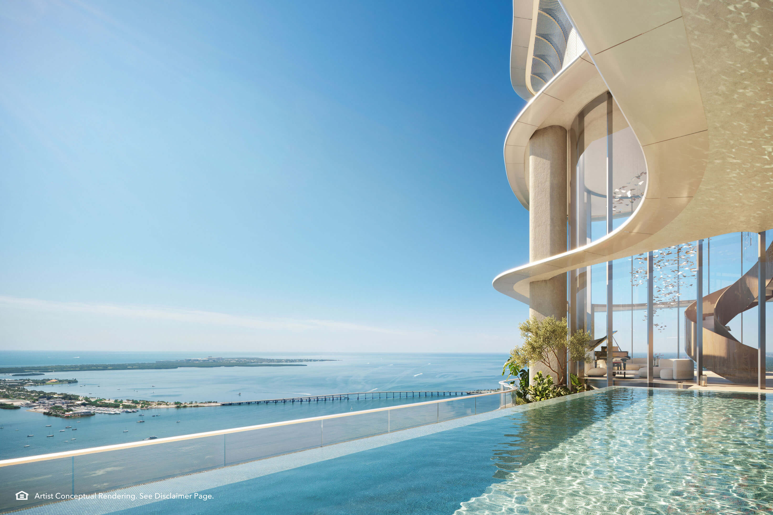 Private sky residence pool at The Residences Mandarin Oriental overlooking Biscayne Bay