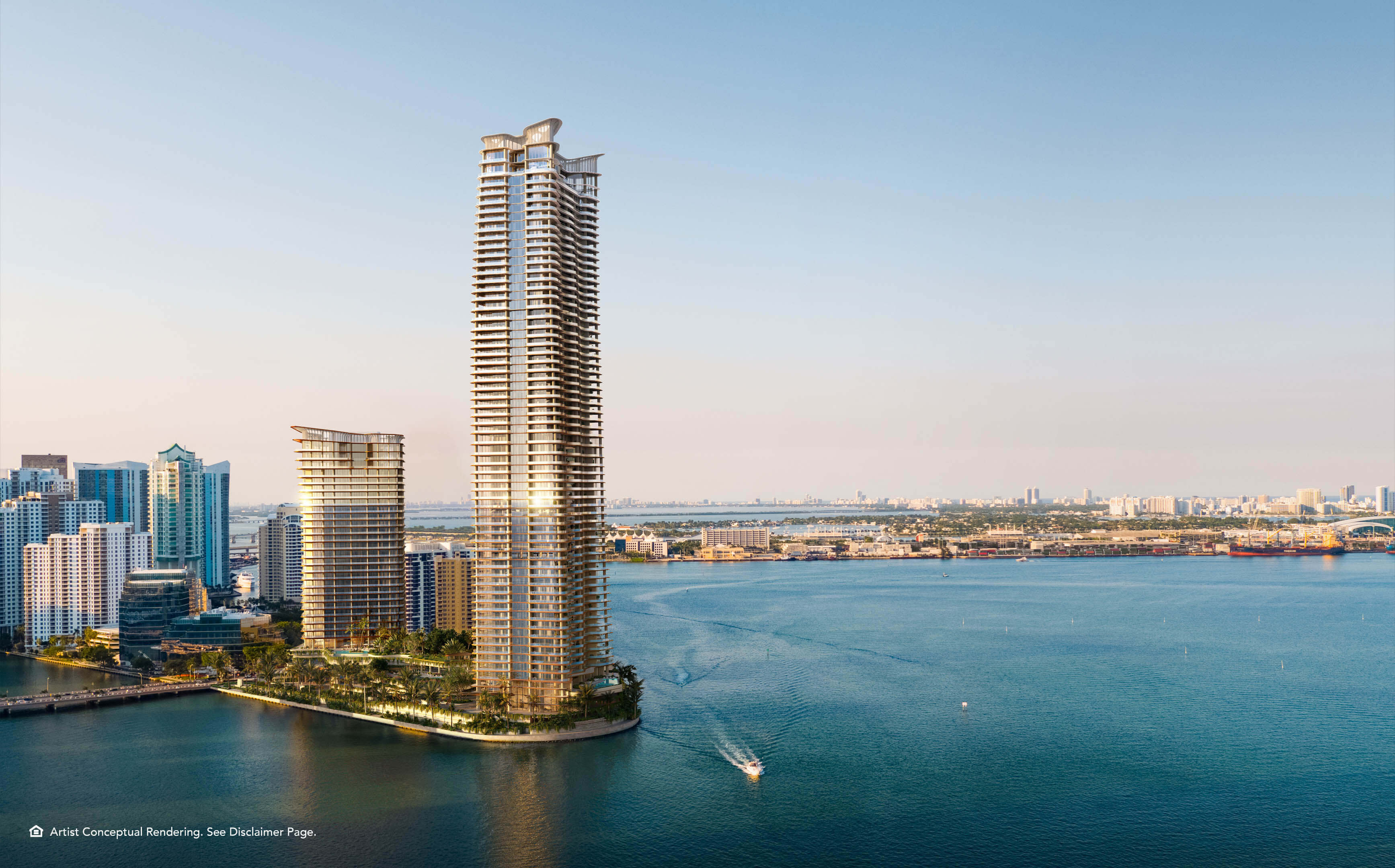Waterfront towers at The Residences Mandarin Oriental with panoramic bay views