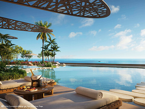 Luxury infinity pool at The Residences Mandarin Oriental Miami with panoramic water views