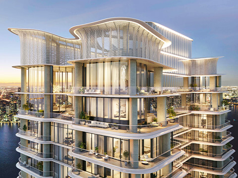 Luxury penthouse at The Residences Mandarin Oriental Miami with panoramic skyline and bay views