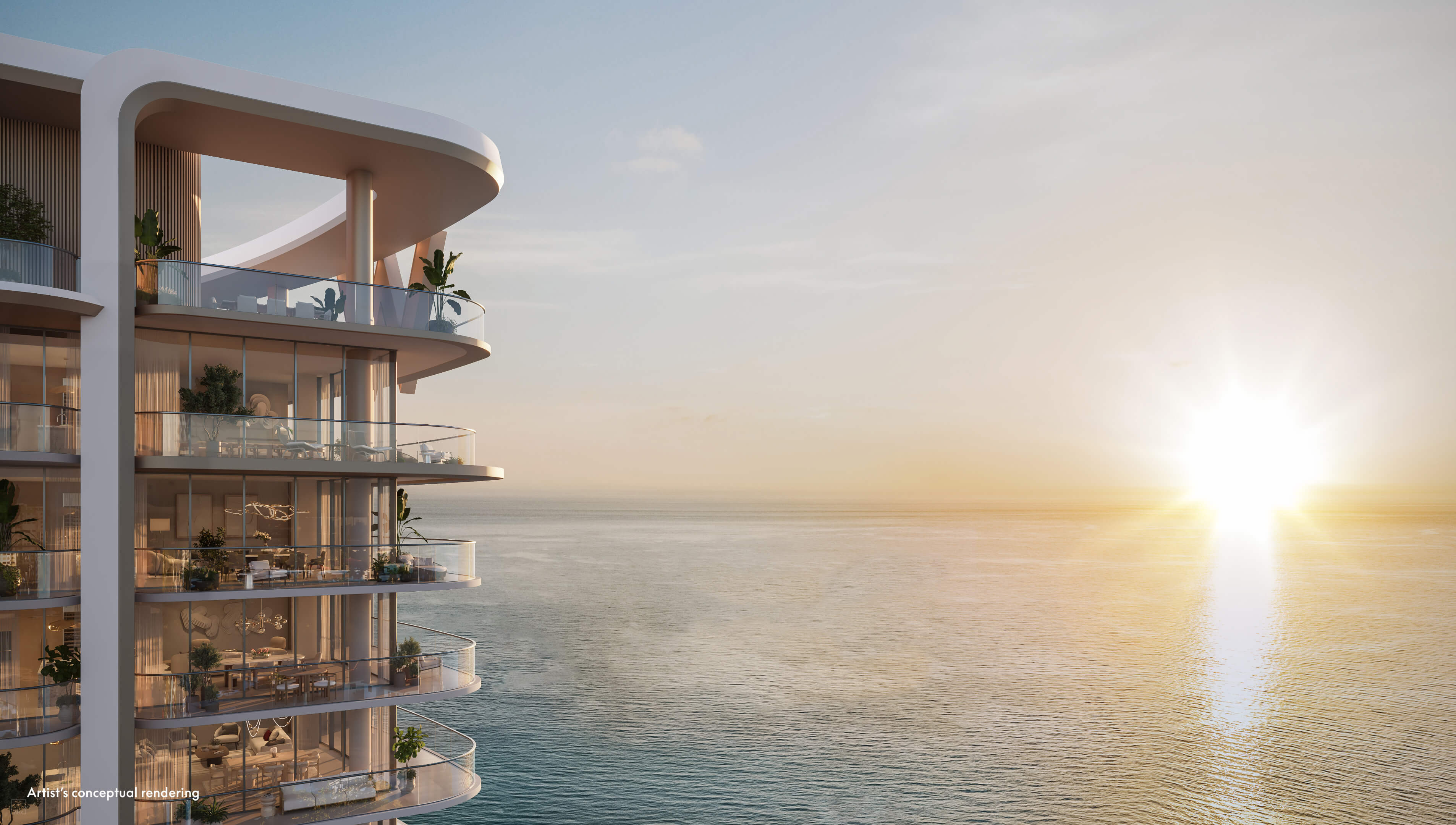 Balcony view from W Pompano Beach residences overlooking ocean sunrise