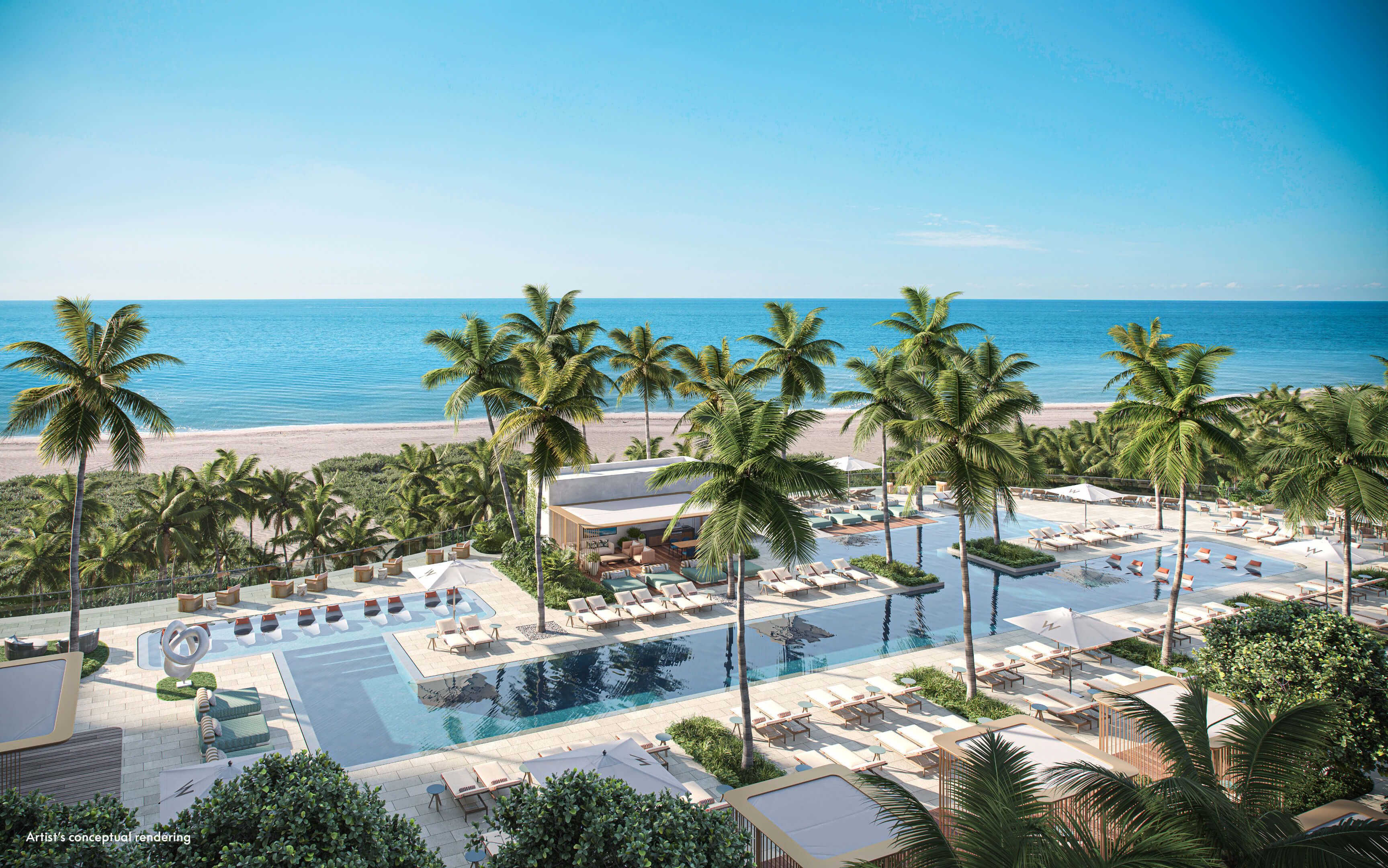 Infinity-style swimming pools at W Pompano Beach overlooking the beach and ocean
