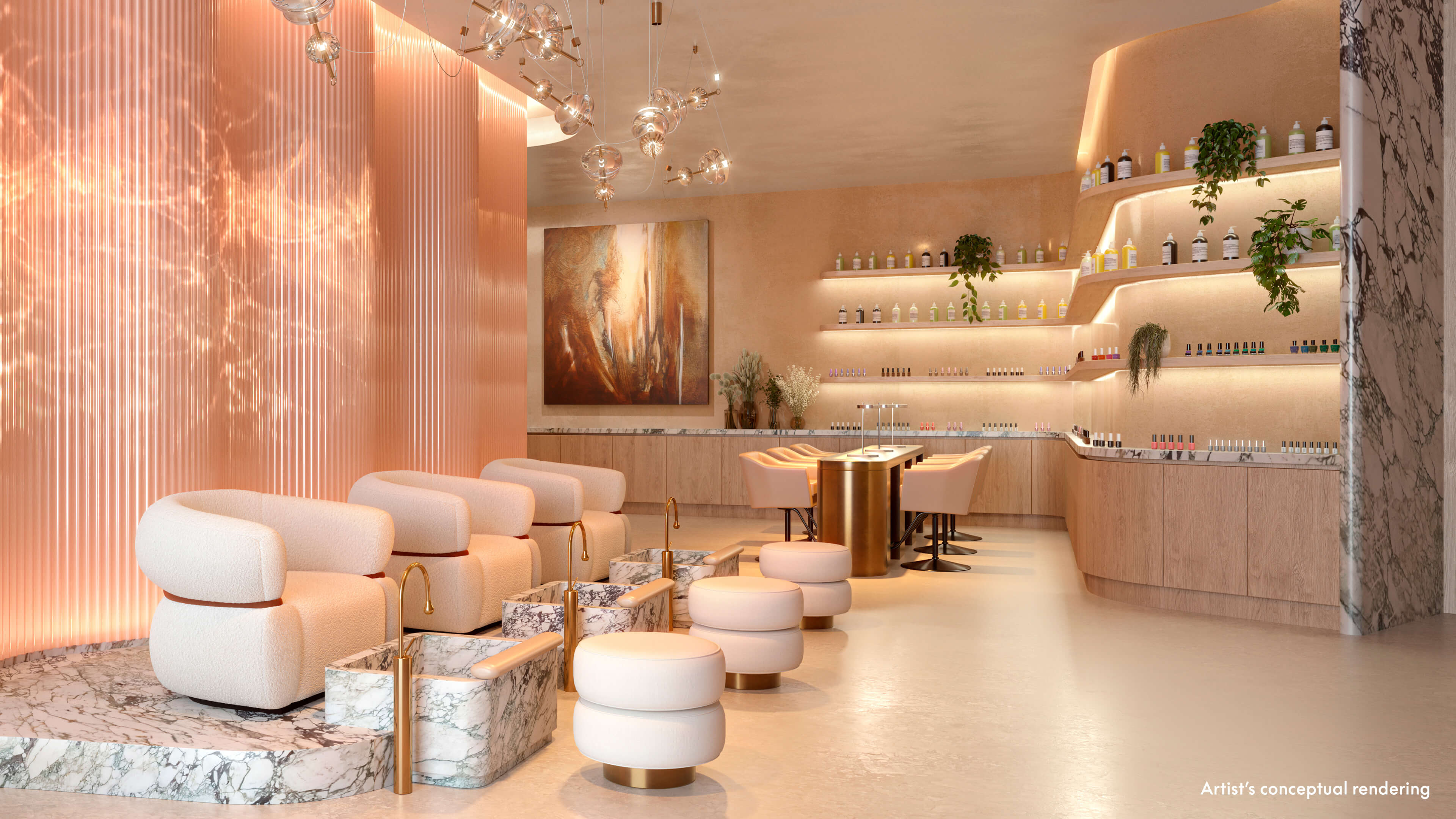 W Pompano Beach spa and beauty salon with elegant seating and curated lighting